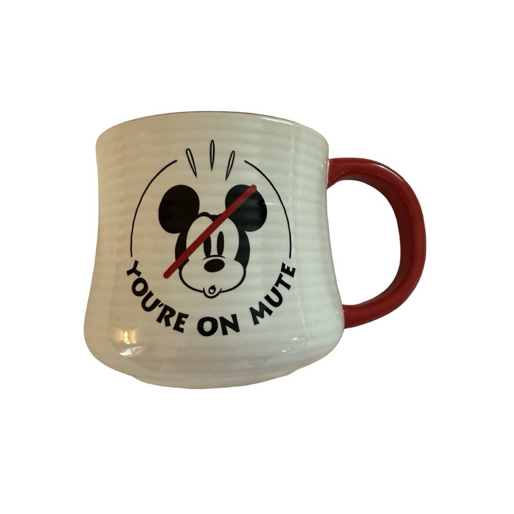 Disney Parks Mickey Mouse You're On Mute Mug Red Handle 12 oz Coffee Cup New